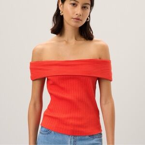 NWT Madewell Ribbed Off-the-Shoulder Red Top Size XL